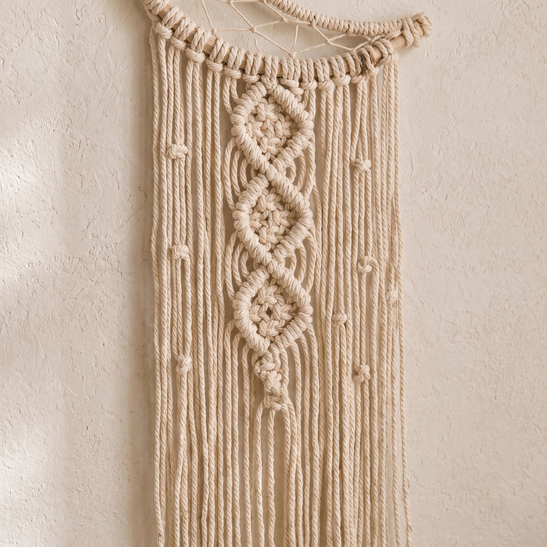 Crescente Boho Moon Macrame Wall Hanging | Celestial Cotton Fringe Tapestry for Bedroom & Nursery