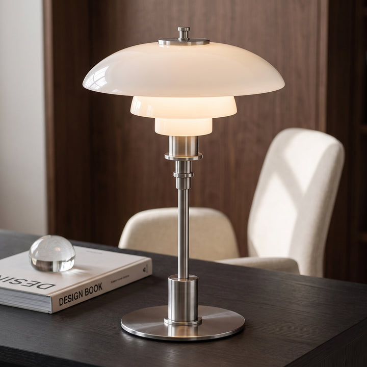Solhem | Scandinavian Tiered Glass Table Lamp with Brass Stem – Dimmable LED