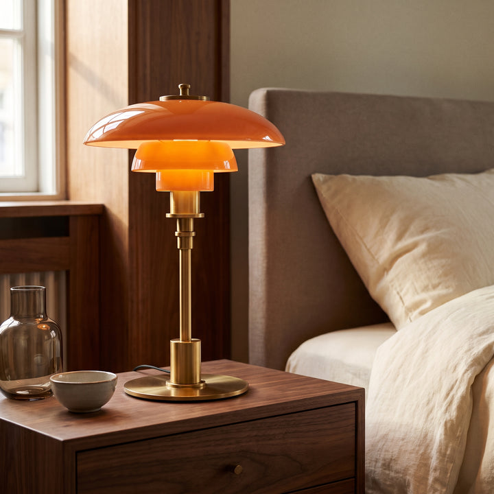 Solhem | Scandinavian Tiered Glass Table Lamp with Brass Stem – Dimmable LED