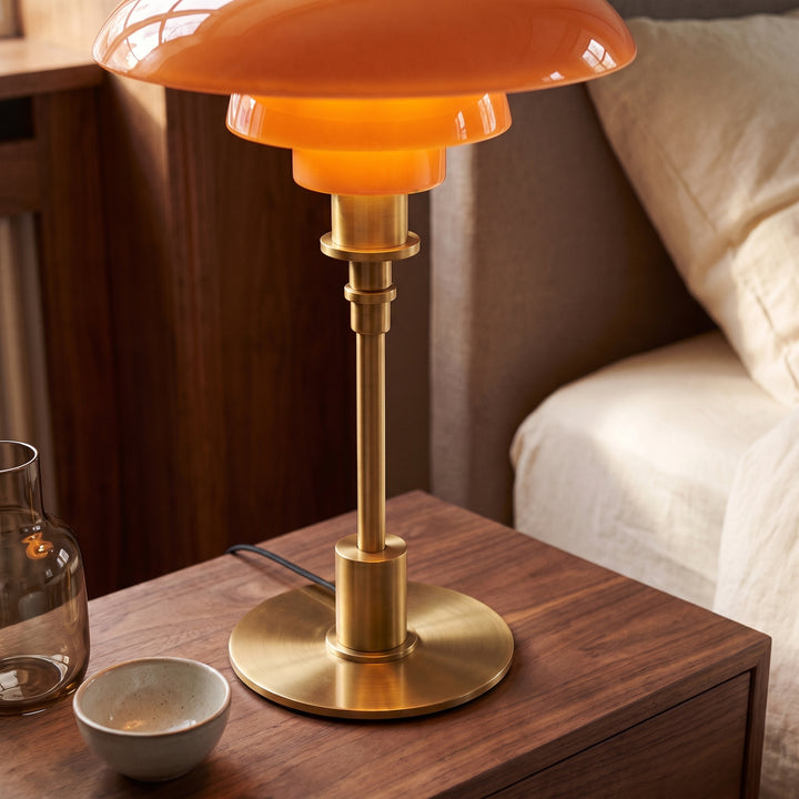 Solhem | Scandinavian Tiered Glass Table Lamp with Brass Stem – Dimmable LED