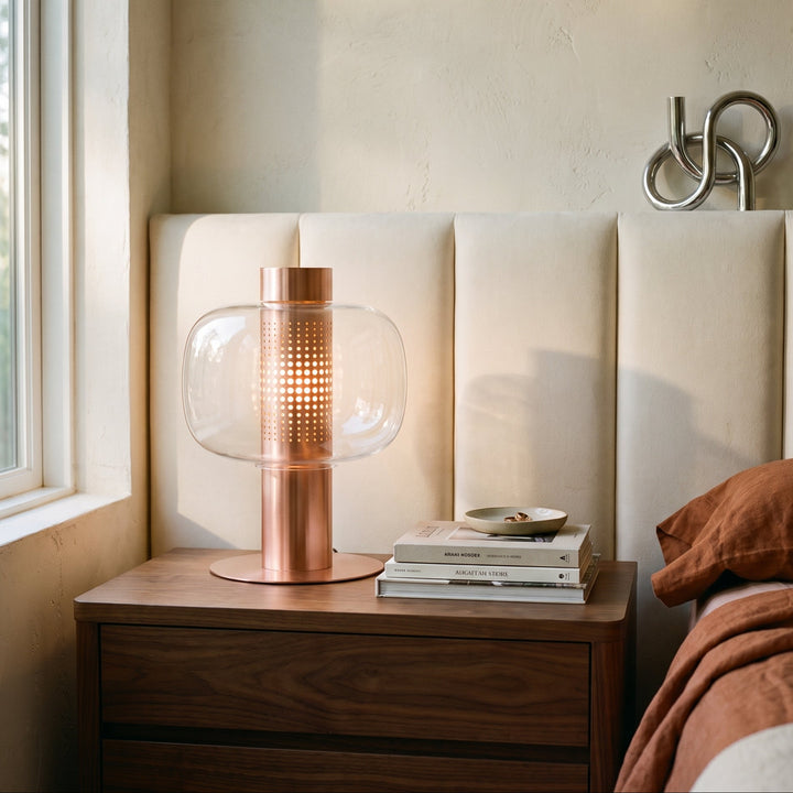 Renzoli | Italian Postmodern Glass Dome Table Lamp with Punched Metal Ring