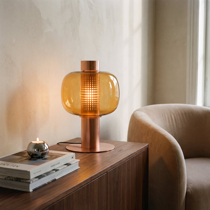 Renzoli | Italian Postmodern Glass Dome Table Lamp with Punched Metal Ring