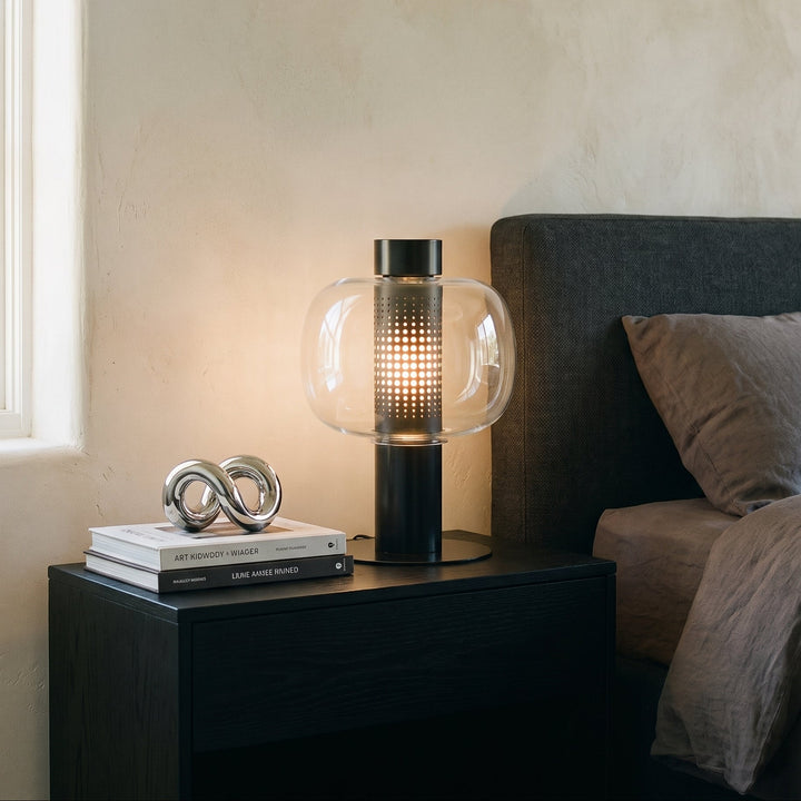 Renzoli | Italian Postmodern Glass Dome Table Lamp with Punched Metal Ring