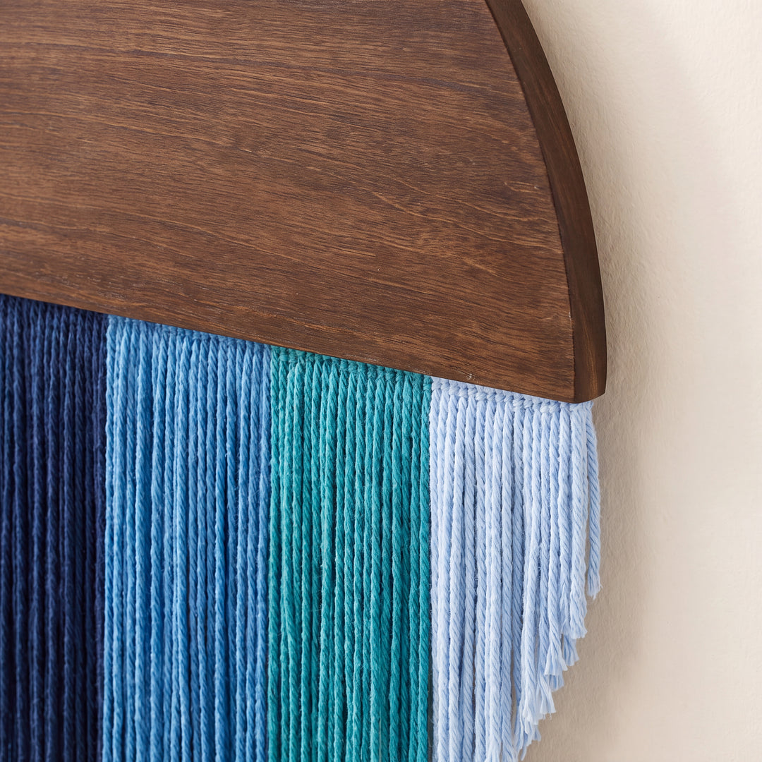 Selo Round Wood & Fringe Wall Tapestry | Boho Circle & Arc Macrame Wall Art for Living Room