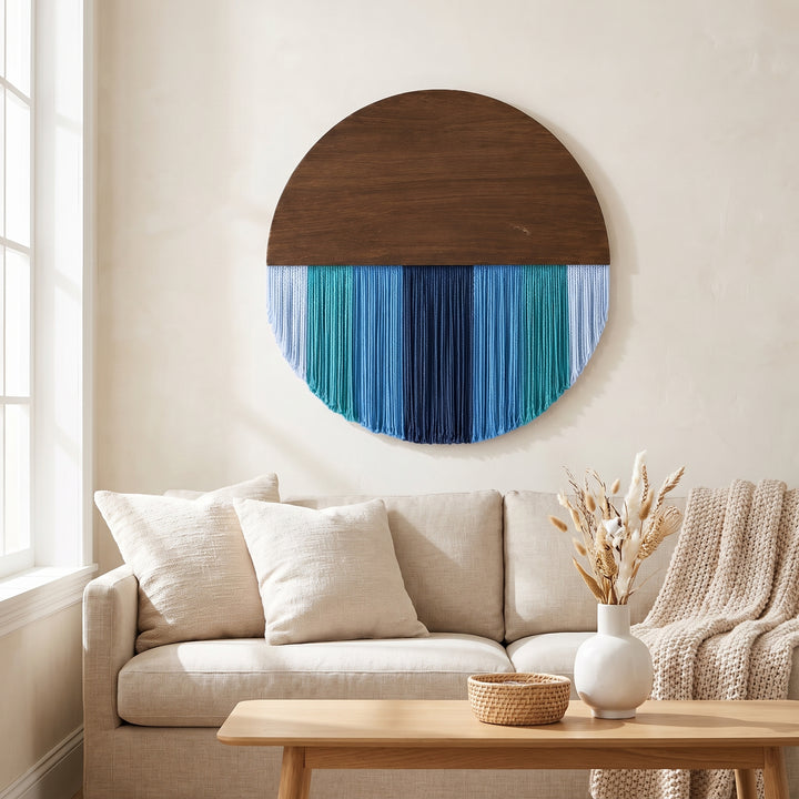Selo Round Wood & Fringe Wall Tapestry | Boho Circle & Arc Macrame Wall Art for Living Room