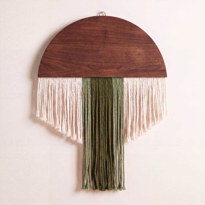 Selo Round Wood & Fringe Wall Tapestry | Boho Circle & Arc Macrame Wall Art for Living Room
