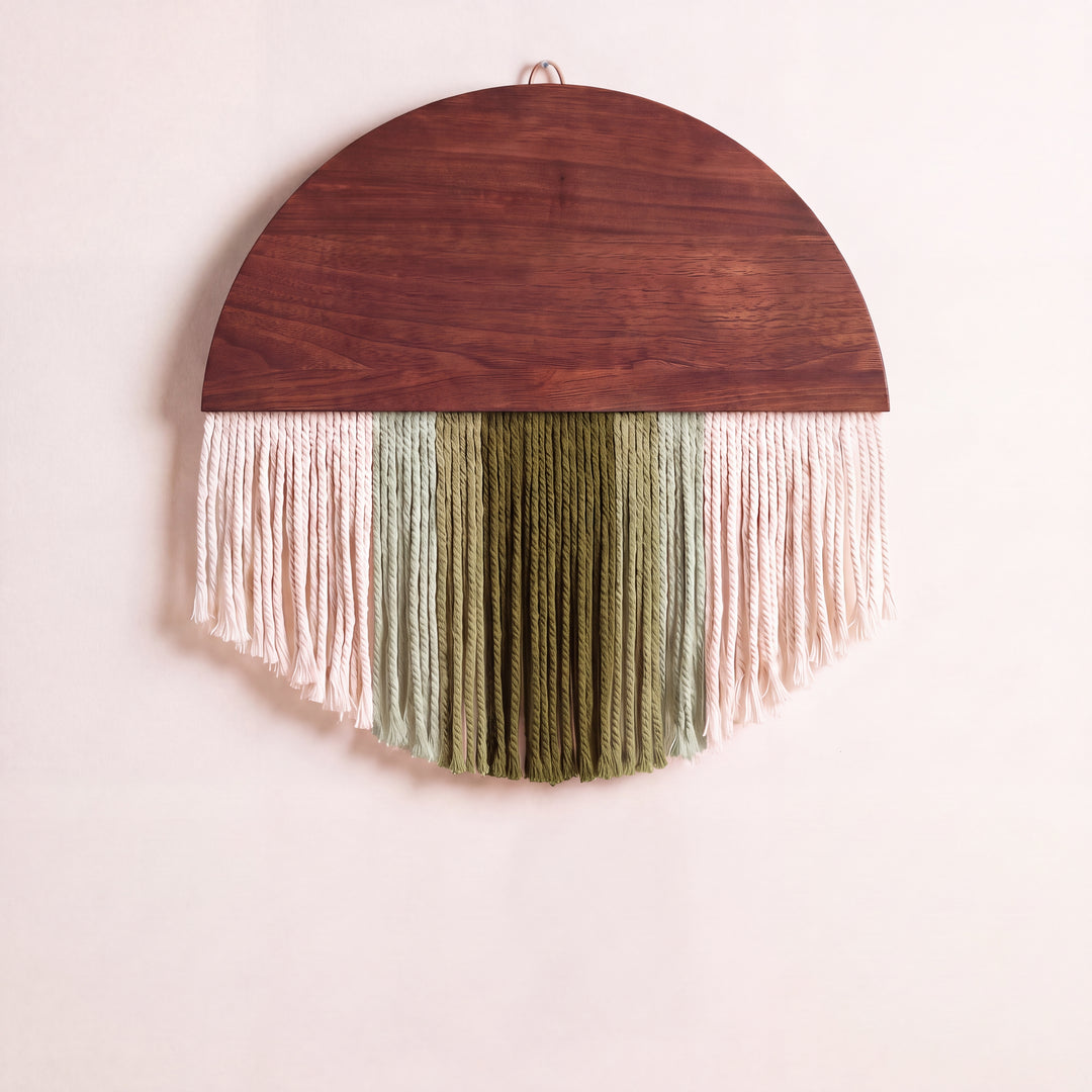 Selo Round Wood & Fringe Wall Tapestry | Boho Circle & Arc Macrame Wall Art for Living Room