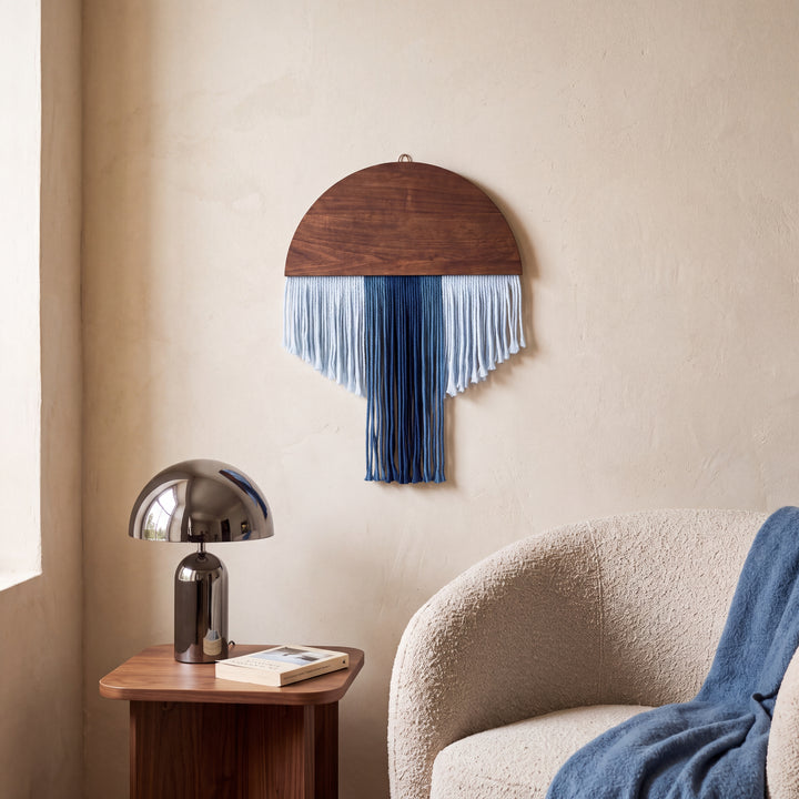 Selo Round Wood & Fringe Wall Tapestry | Boho Circle & Arc Macrame Wall Art for Living Room