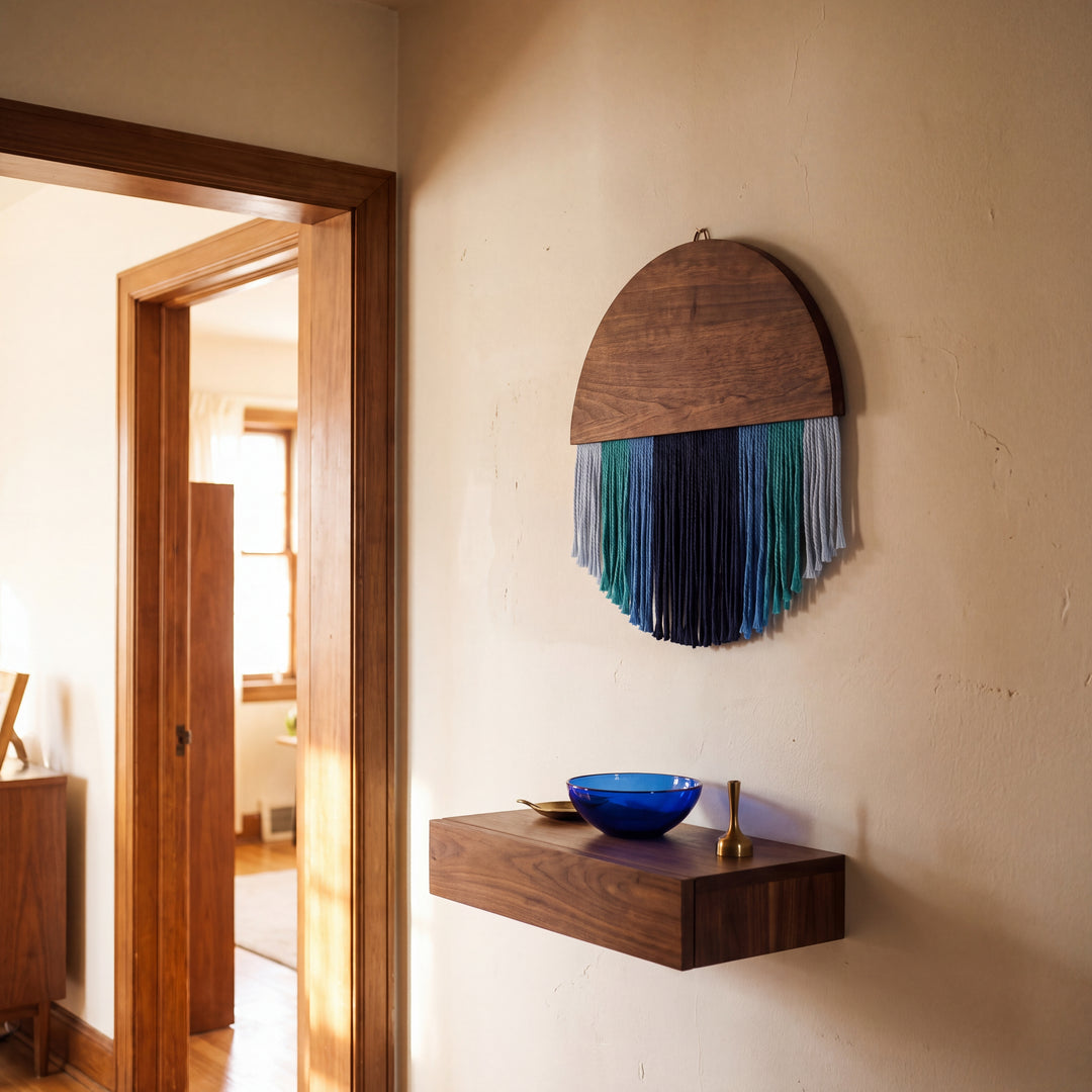 Selo Round Wood & Fringe Wall Tapestry | Boho Circle & Arc Macrame Wall Art for Living Room