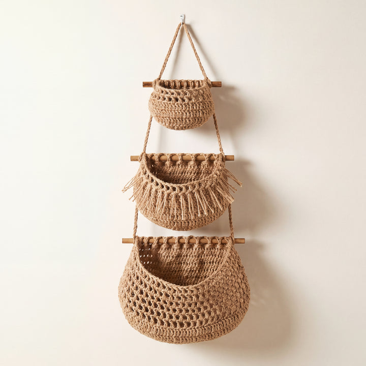 Holland | 3-Tier Hanging Fruit Basket, Boho Wall Organizer for Kitchen & Plants