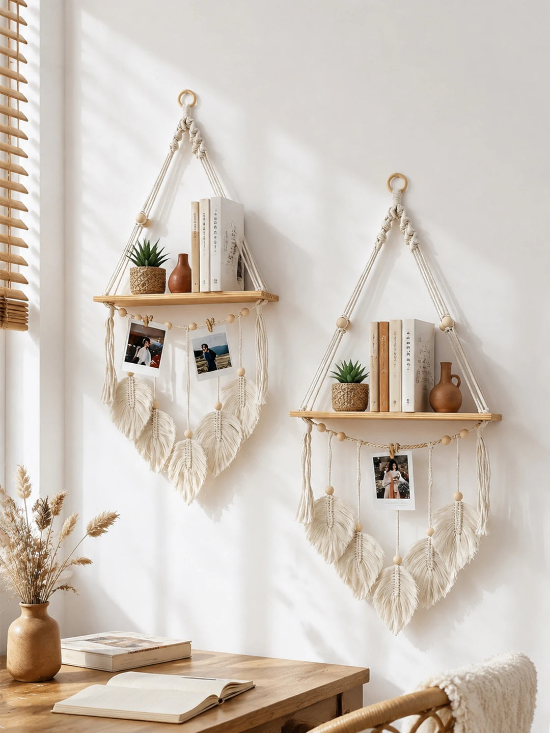 Kairo | Floating Wall Shelf – Rustic Macrame Design, Eco-Friendly Wood 1