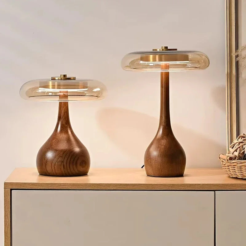 Keir | Modern Floor Lamp – Wooden Base with Glass Shade 0