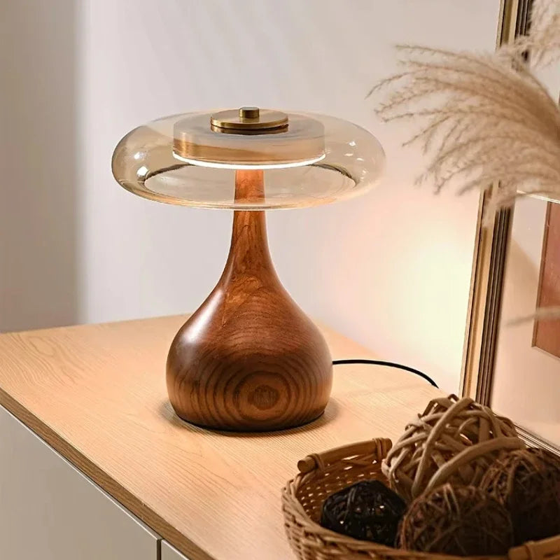 Keir | Modern Floor Lamp – Wooden Base with Glass Shade 1