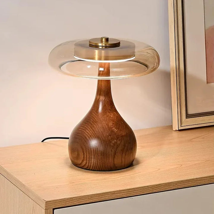 Keir | Modern Floor Lamp – Wooden Base with Glass Shade 5