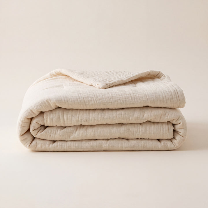 Moselle| Double-Layer Cotton-Linen Quilted Blanket, Lightweight Crinkle Bed Cover