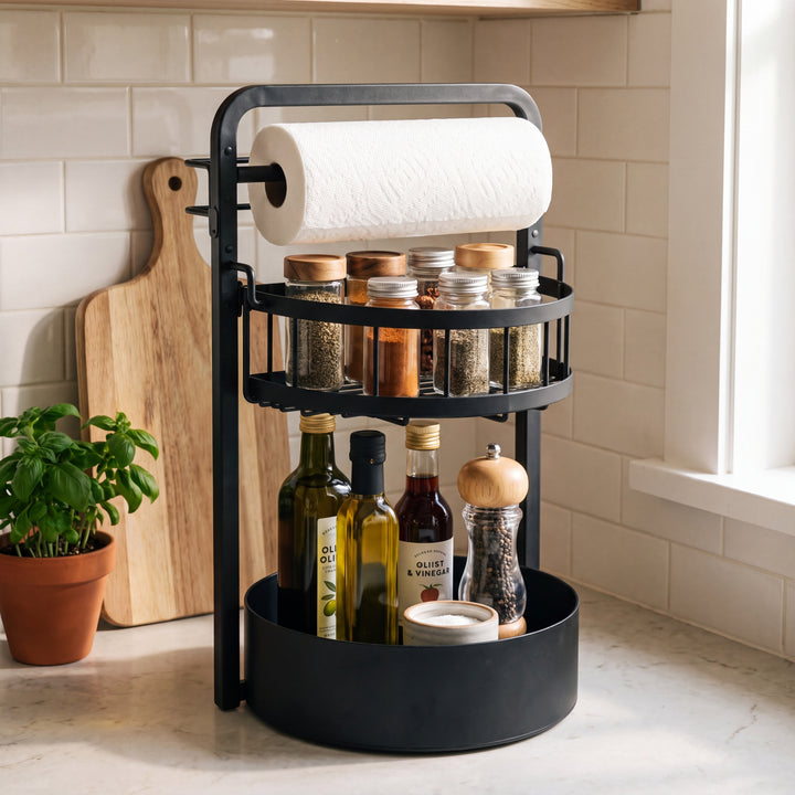 Aise | 2-Tier Kitchen Organizer with Integrated Paper Towel Holder