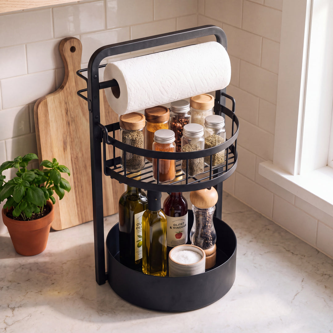 Aise | 2-Tier Kitchen Organizer with Integrated Paper Towel Holder