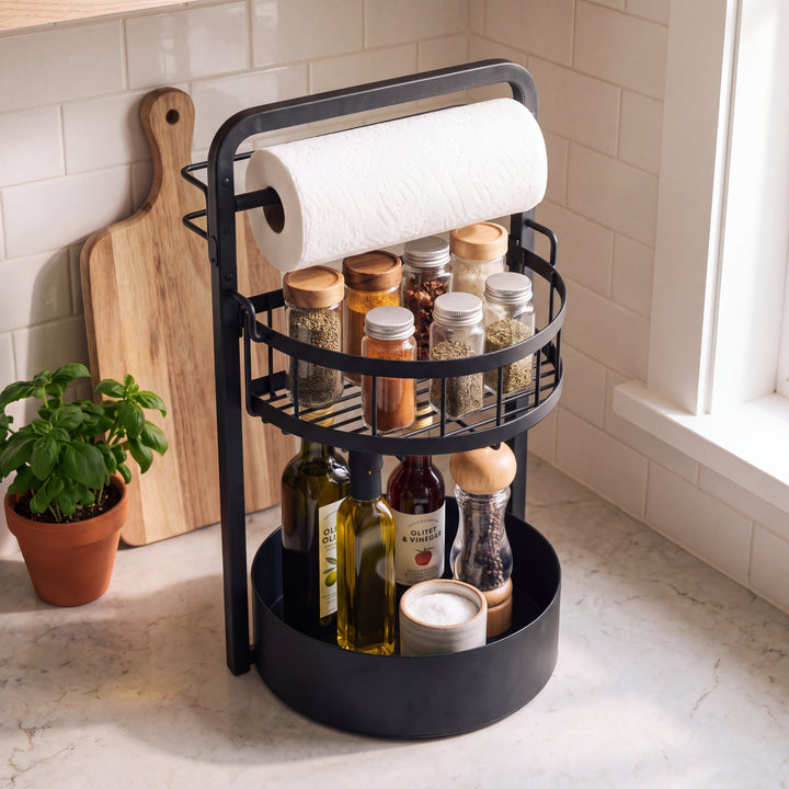 Aise | 2-Tier Kitchen Organizer with Integrated Paper Towel Holder
