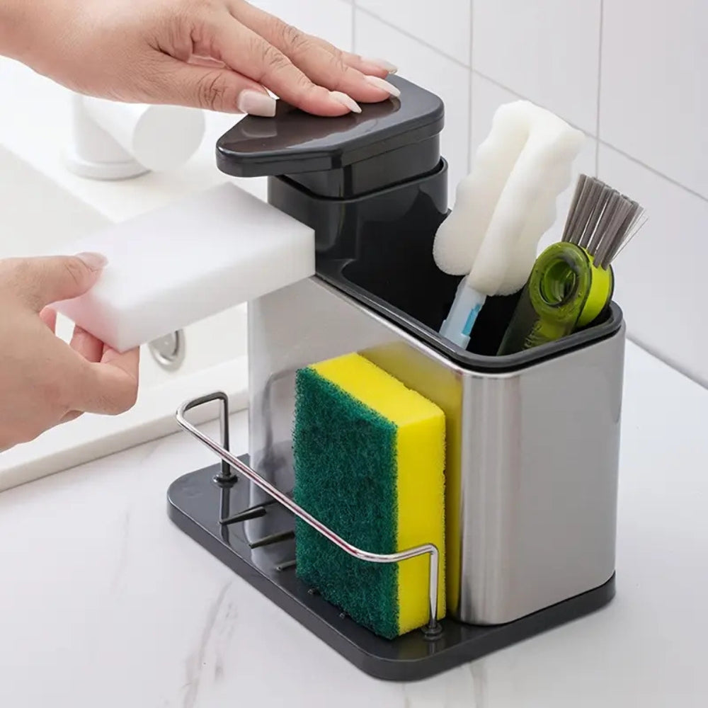 Milo | Dish Soap Dispenser for Kitchen Sink – Integrated Sponge Holder, Stainless Steel 0