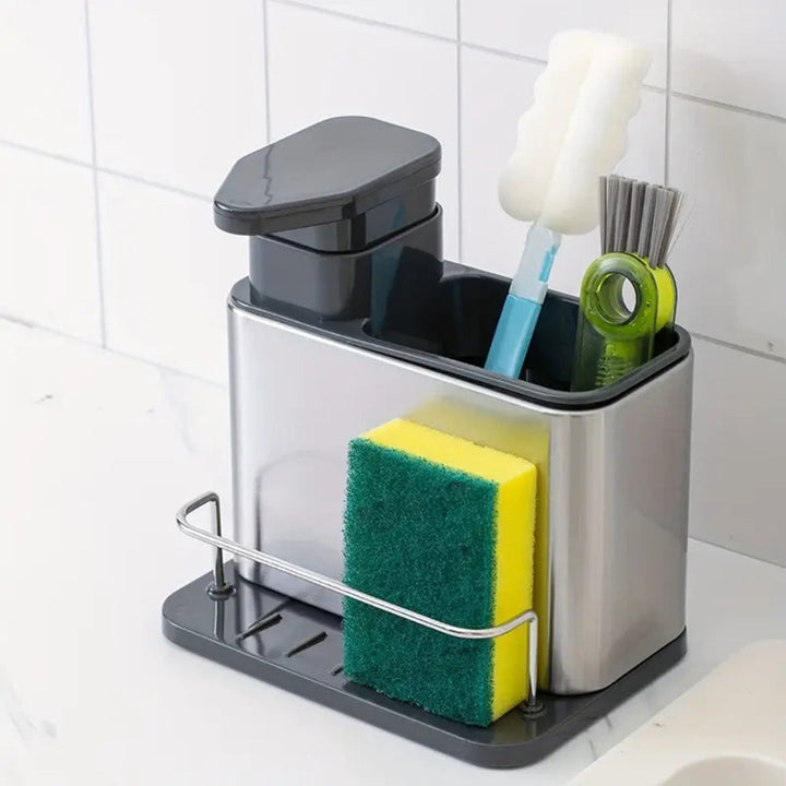Milo | Dish Soap Dispenser for Kitchen Sink – Integrated Sponge Holder, Stainless Steel 1