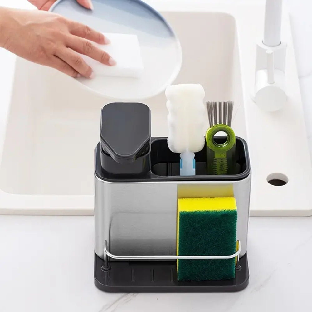 Milo | Dish Soap Dispenser for Kitchen Sink – Integrated Sponge Holder, Stainless Steel 4