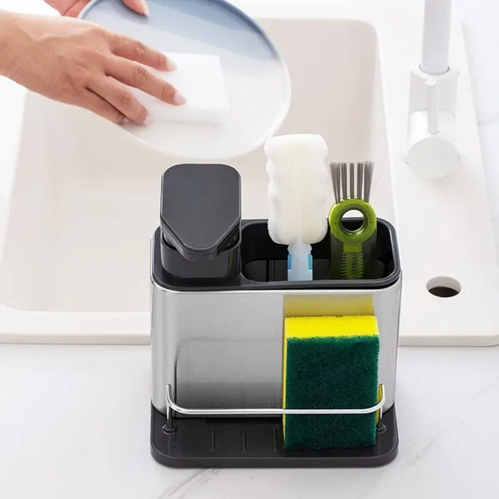 Milo | Dish Soap Dispenser for Kitchen Sink – Integrated Sponge Holder, Stainless Steel 4