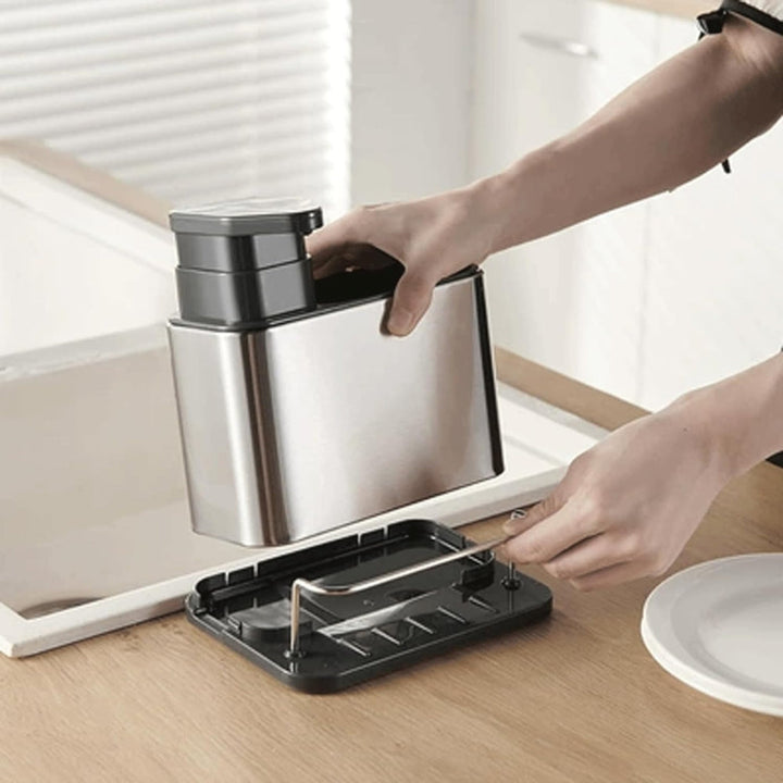 Milo | Dish Soap Dispenser for Kitchen Sink – Integrated Sponge Holder, Stainless Steel 6