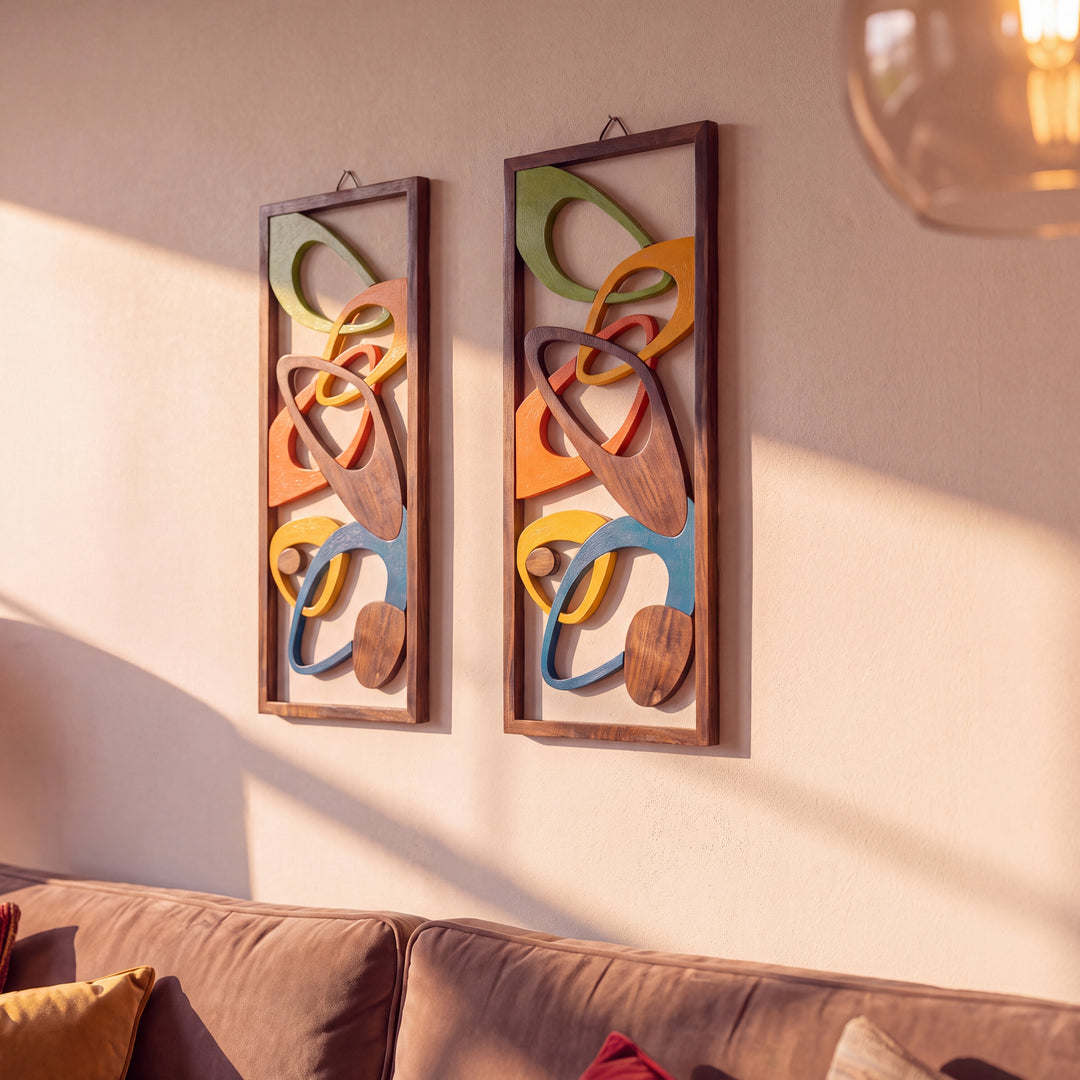 Orlo | Mid-Century Style Abstract Wood Wall Art, Vertical Set of 2