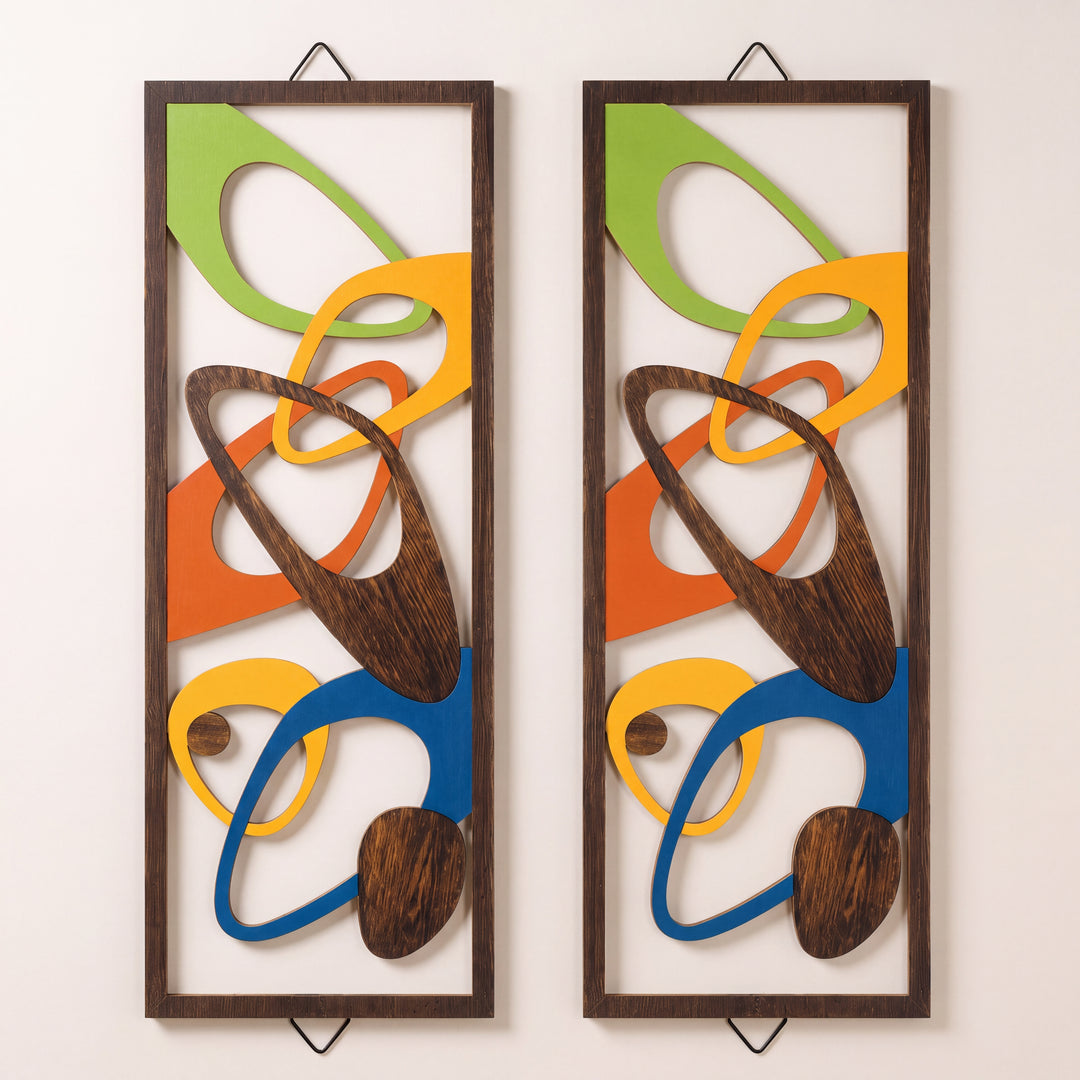 Orlo | Mid-Century Style Abstract Wood Wall Art, Vertical Set of 2