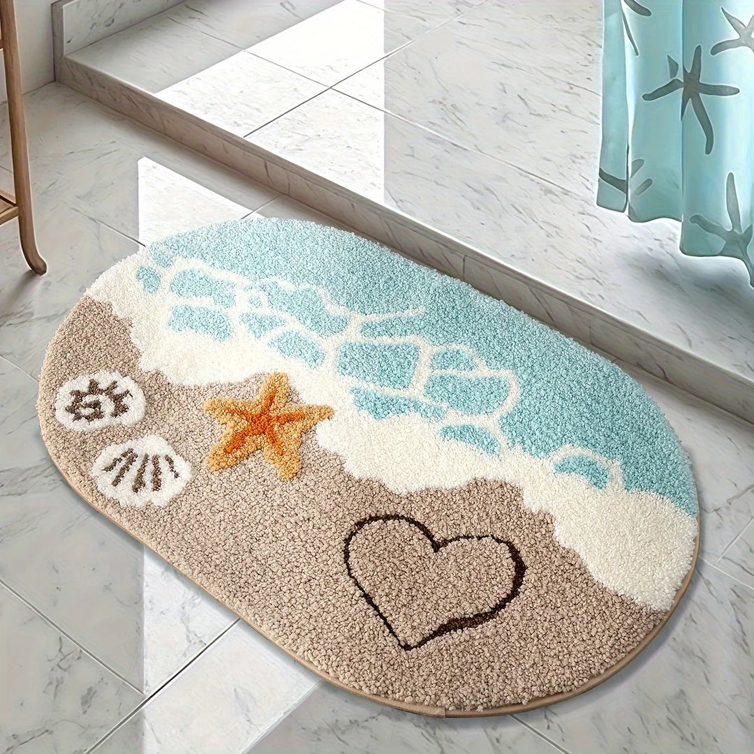 Naris | Non Slip Bath Mat – Absorbent Plush, Ocean-Themed Design 0