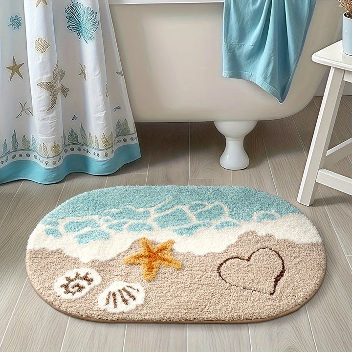 Naris | Non Slip Bath Mat – Absorbent Plush, Ocean-Themed Design 1
