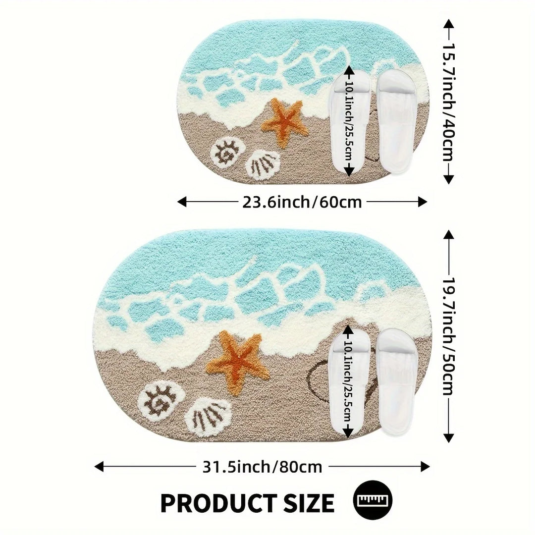 Naris | Non Slip Bath Mat – Absorbent Plush, Ocean-Themed Design 2
