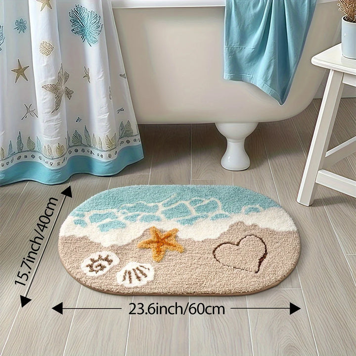 Naris | Non Slip Bath Mat – Absorbent Plush, Ocean-Themed Design 5