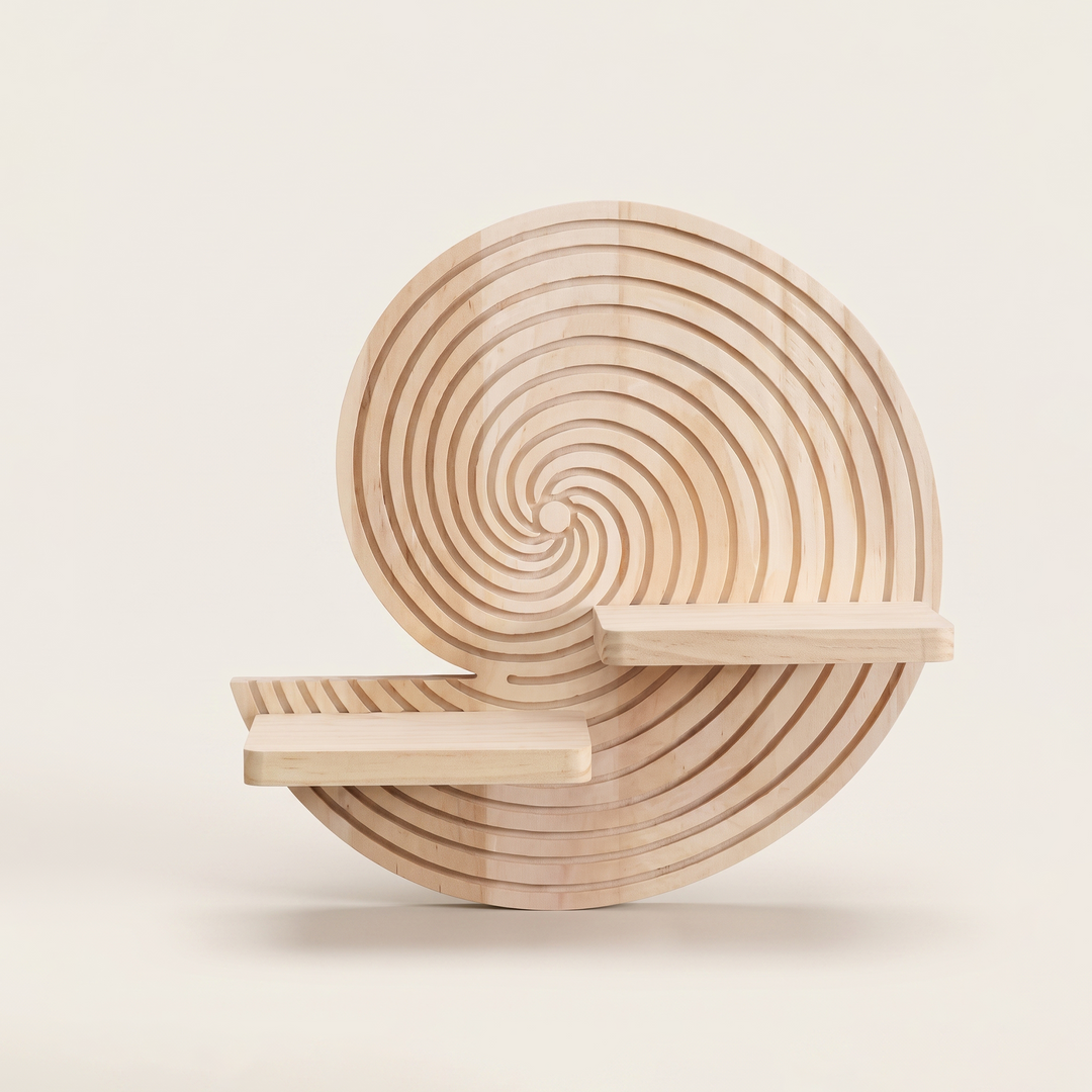 Nooki | Carved Wood Wall Shelf with Spiral Groove Detail and Ledge