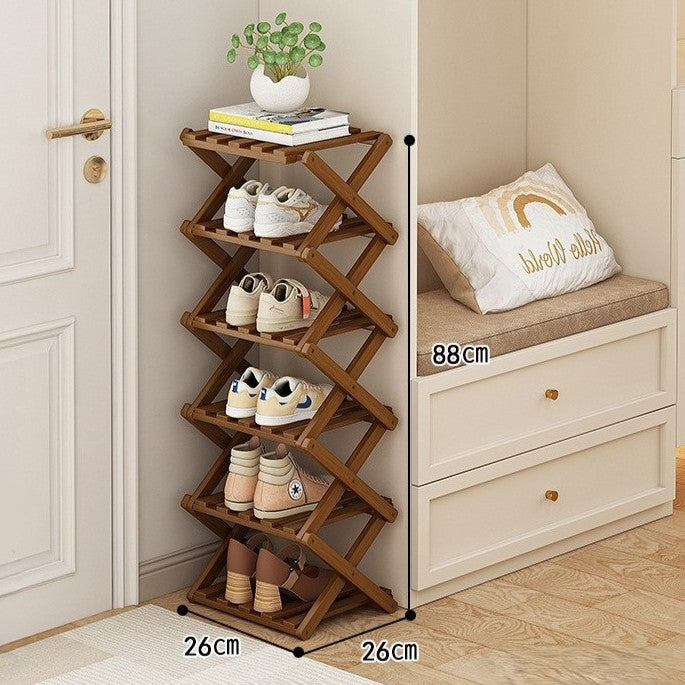 Tiered Bamboo Folding Shoe & Storage Rack – Narrow Entryway Organizer