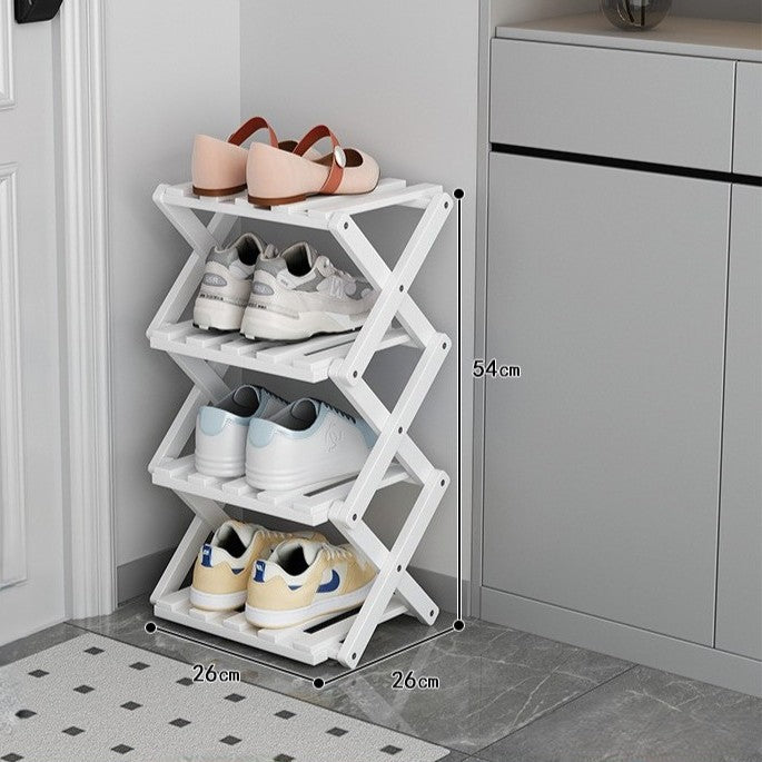 Tiered Bamboo Folding Shoe & Storage Rack – Narrow Entryway Organizer