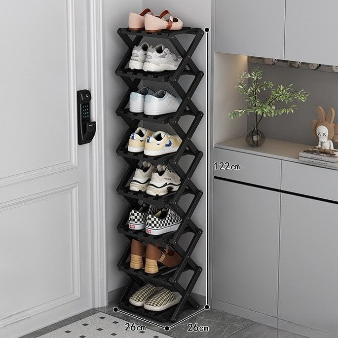 Tiered Bamboo Folding Shoe & Storage Rack – Narrow Entryway Organizer