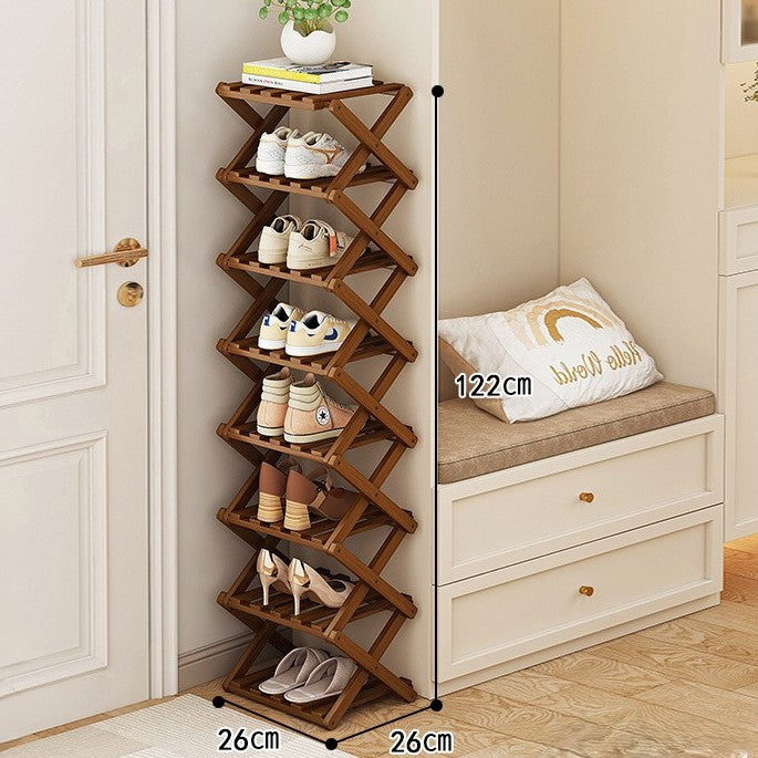 Tiered Bamboo Folding Shoe & Storage Rack – Narrow Entryway Organizer