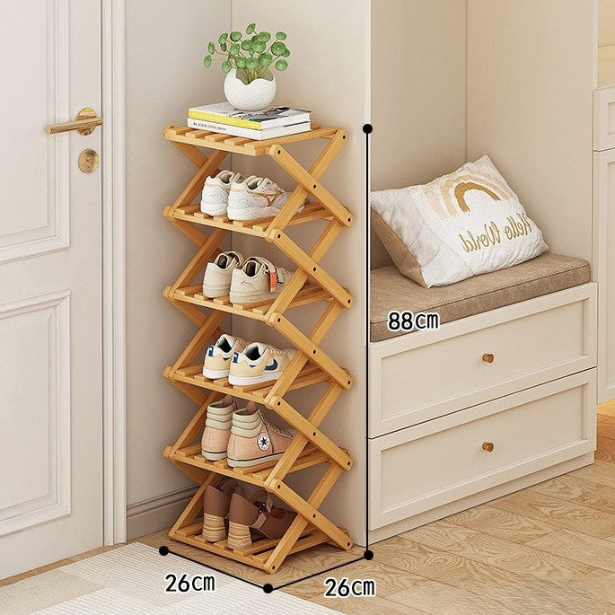 Tiered Bamboo Folding Shoe & Storage Rack – Narrow Entryway Organizer