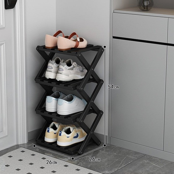 Tiered Bamboo Folding Shoe & Storage Rack – Narrow Entryway Organizer