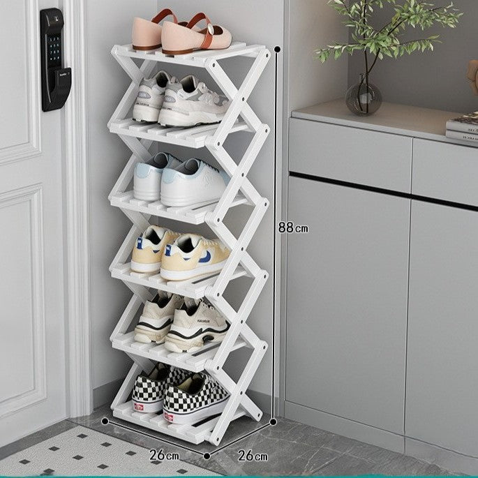 Tiered Bamboo Folding Shoe & Storage Rack – Narrow Entryway Organizer