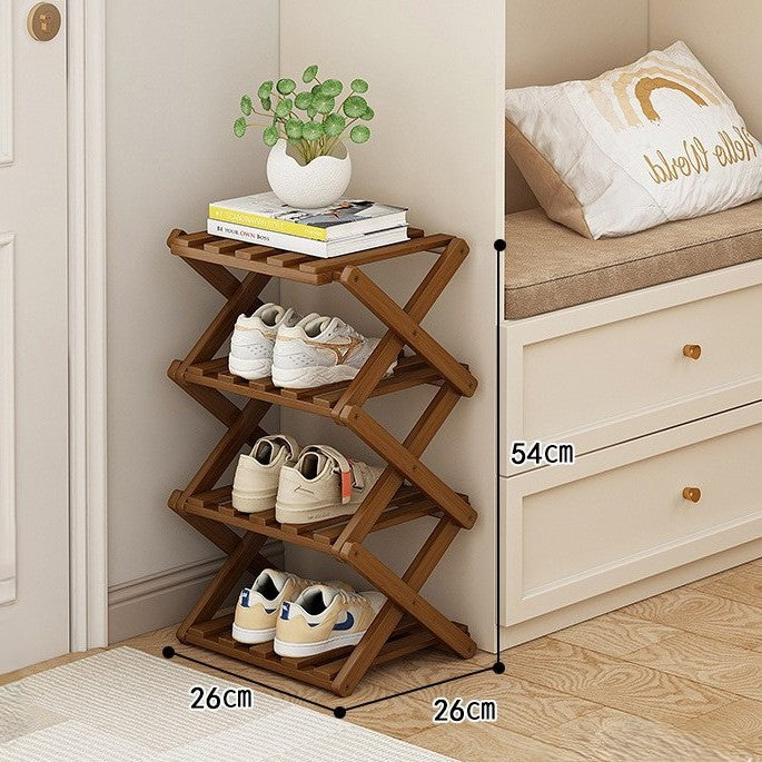 Tiered Bamboo Folding Shoe & Storage Rack – Narrow Entryway Organizer