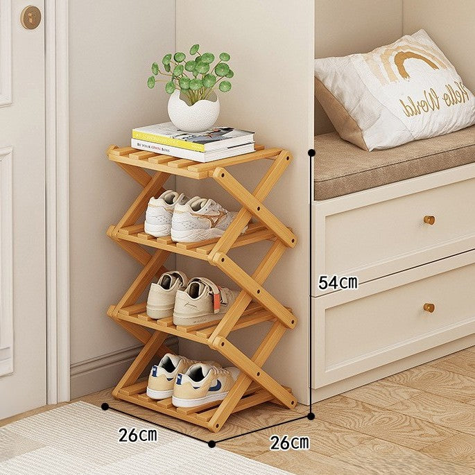 Tiered Bamboo Folding Shoe & Storage Rack – Narrow Entryway Organizer