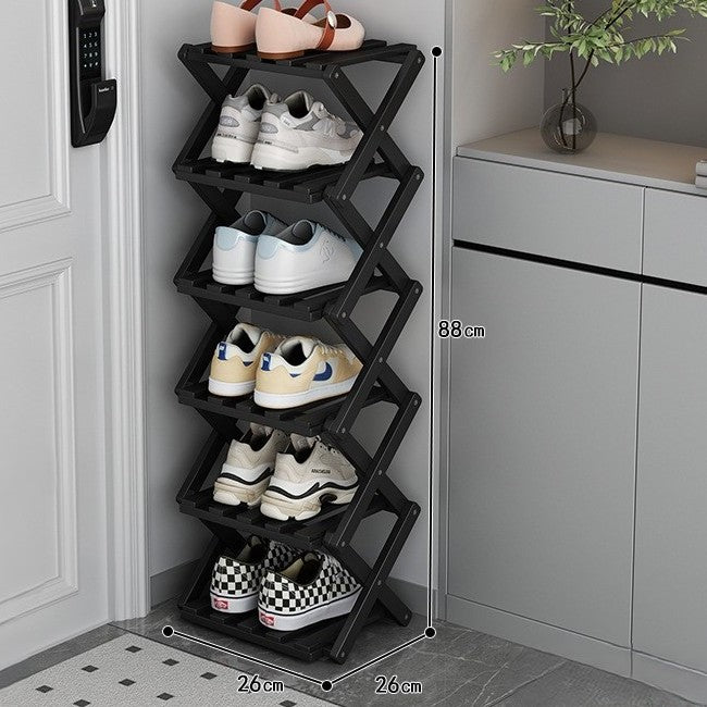 Tiered Bamboo Folding Shoe & Storage Rack – Narrow Entryway Organizer