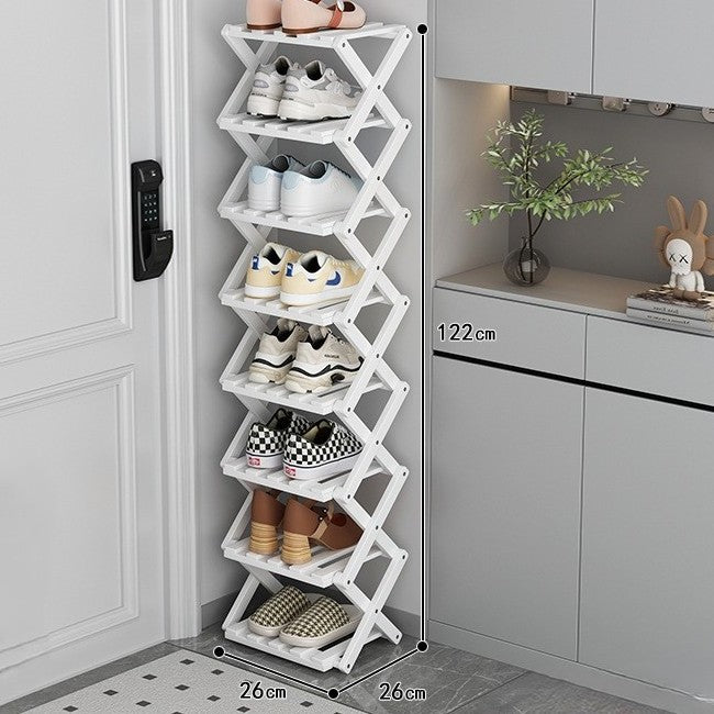 Tiered Bamboo Folding Shoe & Storage Rack – Narrow Entryway Organizer