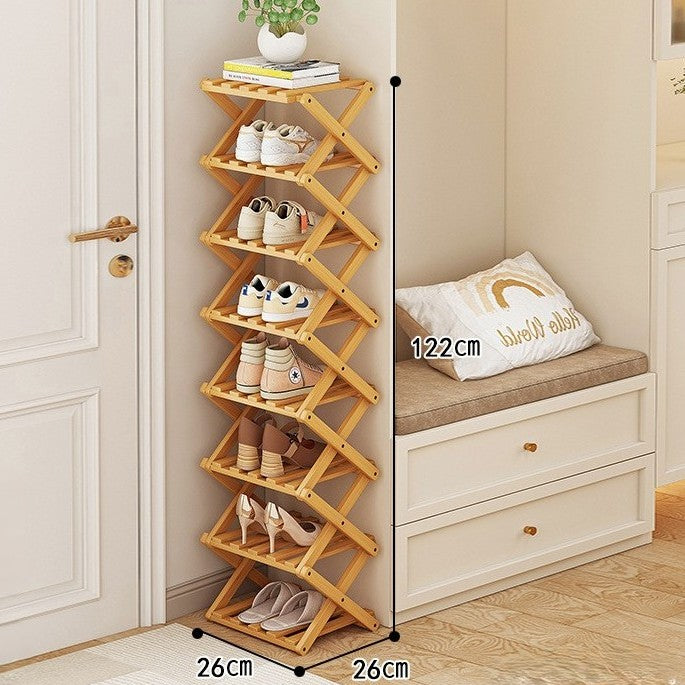 Tiered Bamboo Folding Shoe & Storage Rack – Narrow Entryway Organizer
