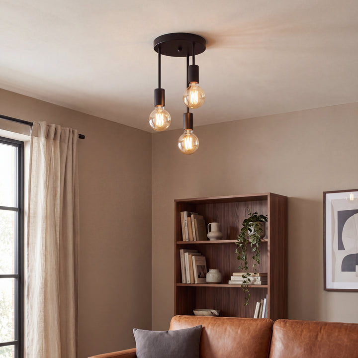Orbis | 3-Light Industrial Ceiling Light, Black Cluster Pendant