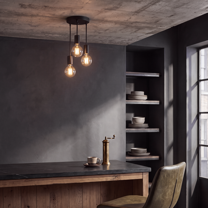 Orbis | 3-Light Industrial Ceiling Light, Black Cluster Pendant