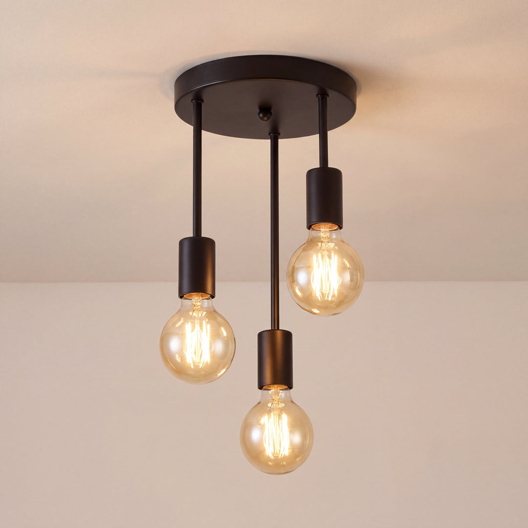 Orbis | 3-Light Industrial Ceiling Light, Black Cluster Pendant