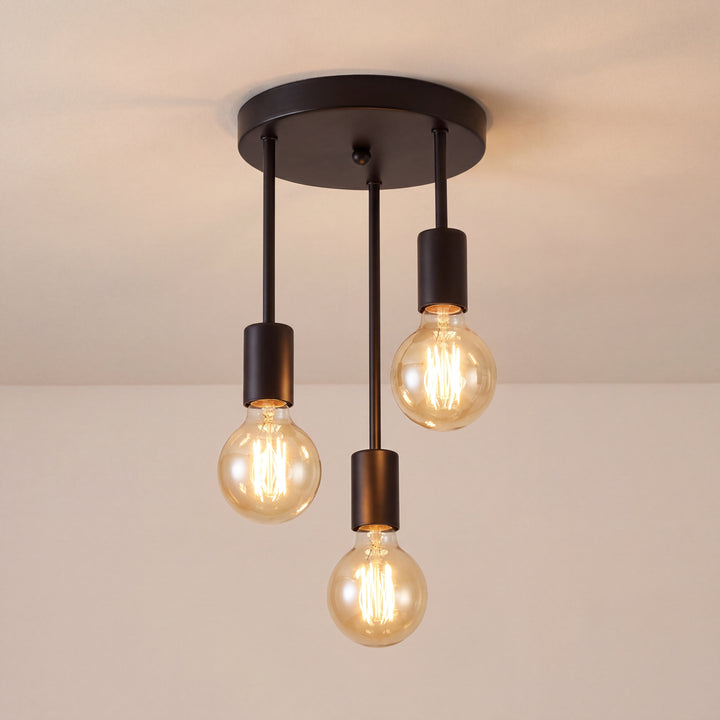 Orbis | 3-Light Industrial Ceiling Light, Black Cluster Pendant